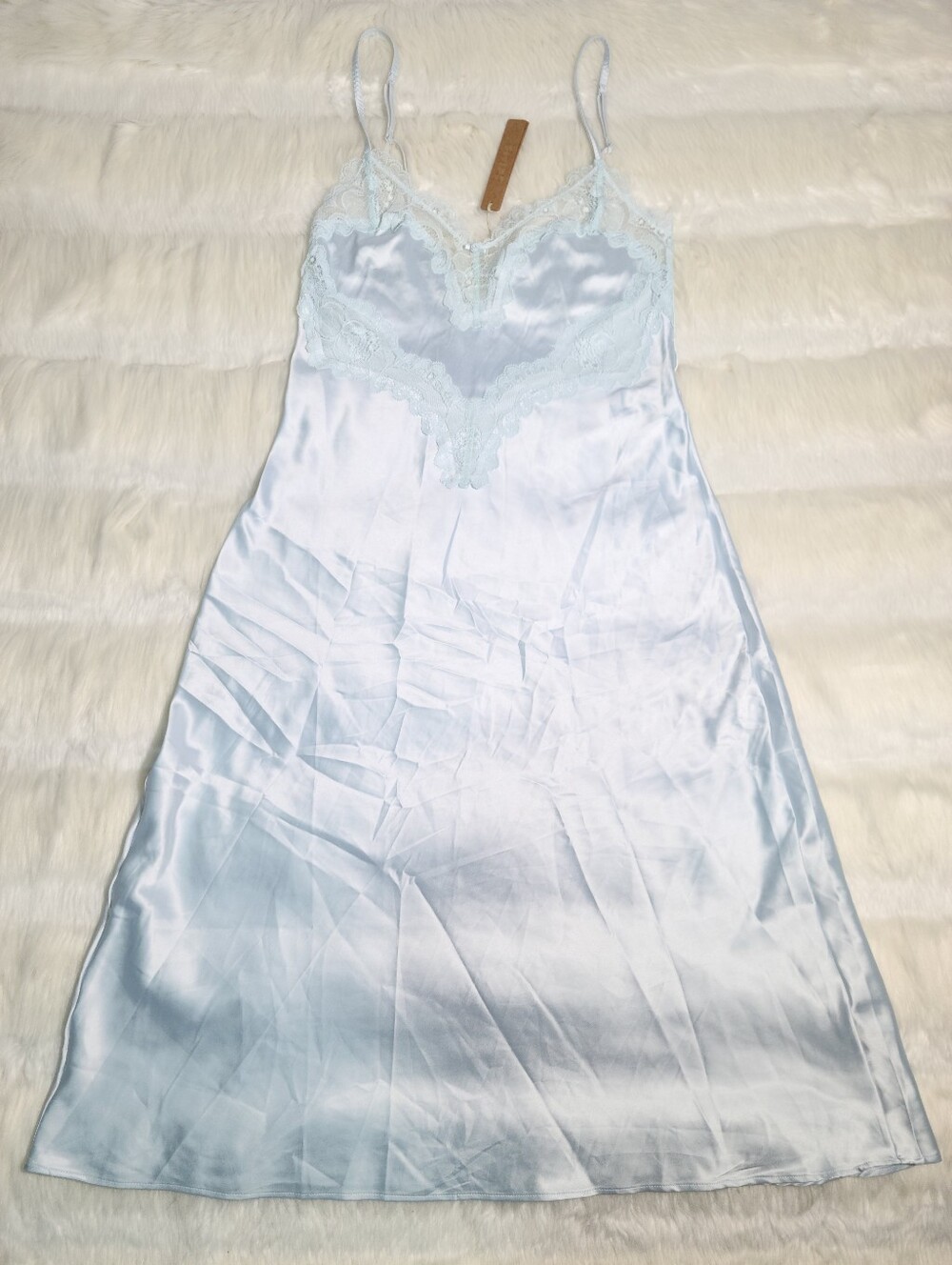 SKIMS Woven Shine Lace Long Dress Blue Cloud Small NEW